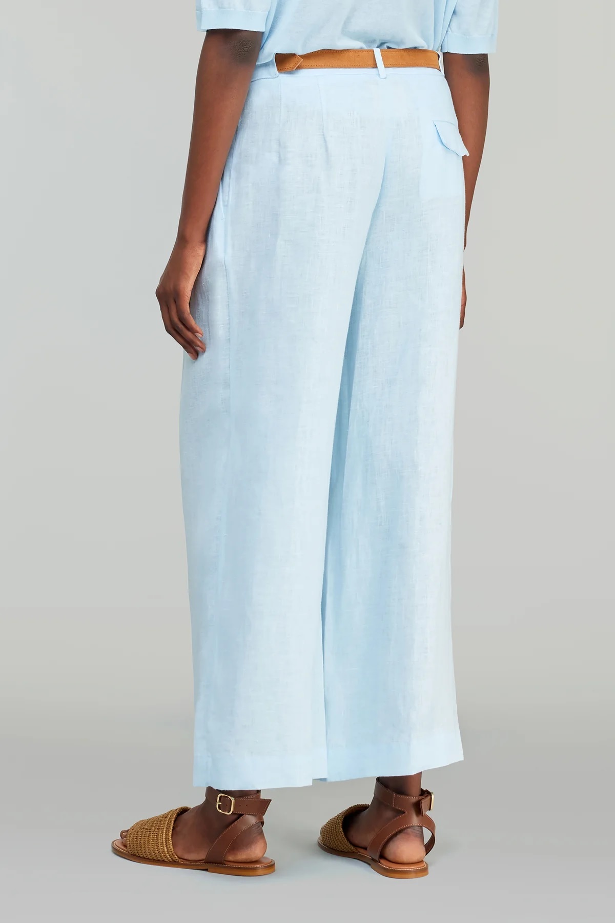 Semicouture  九分麻寬褲(天空藍)