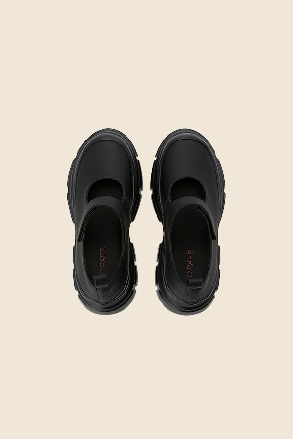 PAES - 圓頭厚底鞋（魔鬼粘款/經典黑）