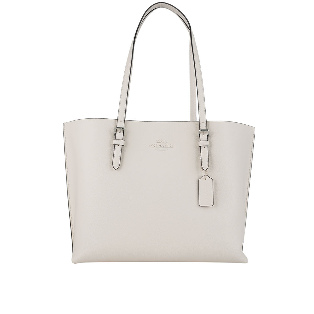 【COACH】Mollie 銀字雙面皮革三層托特包(白色)CV968 SVHA