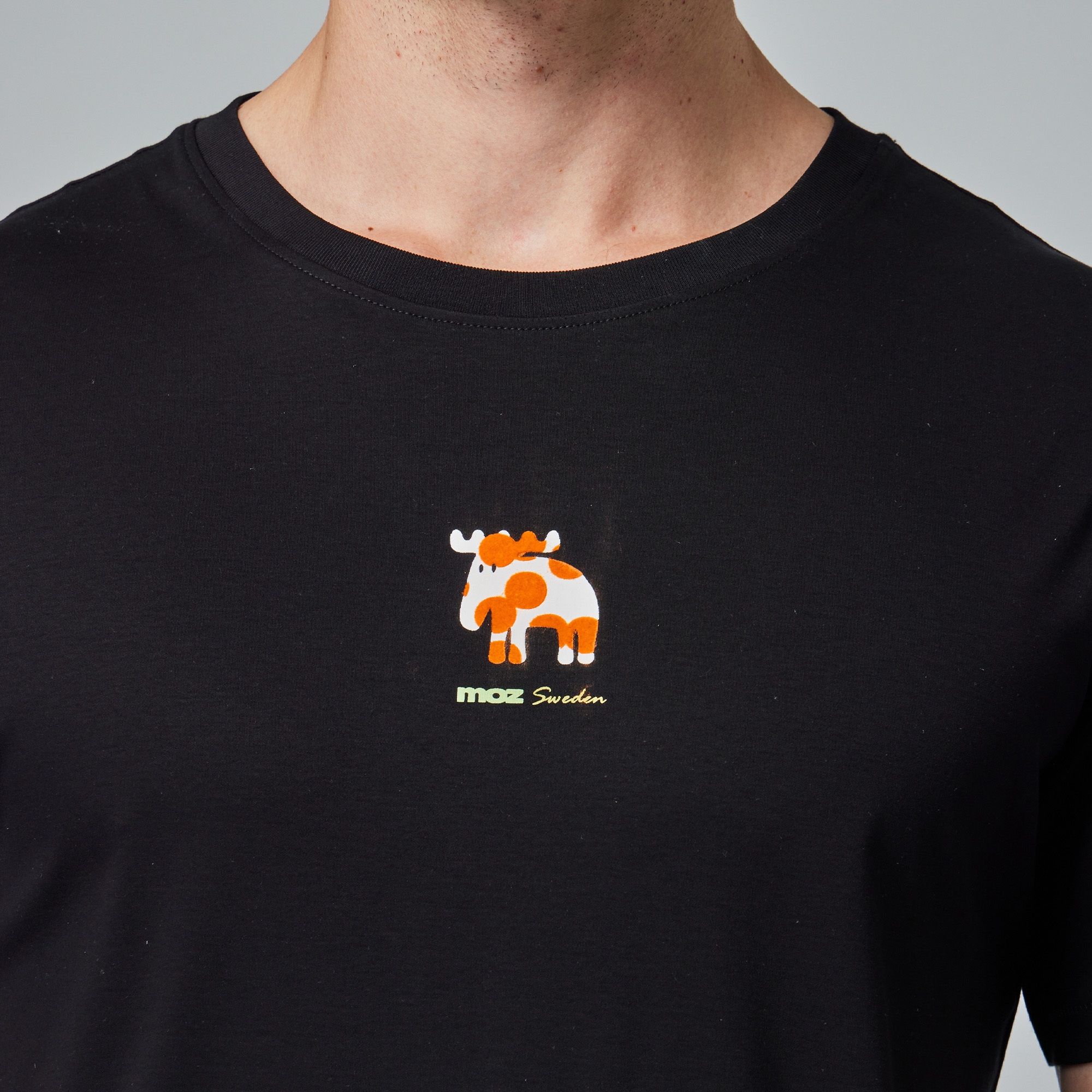 moz Sweden flocked polka dot moose glacier cotton 100% cotton cool stretch T-shirt-classic black (Asian version)