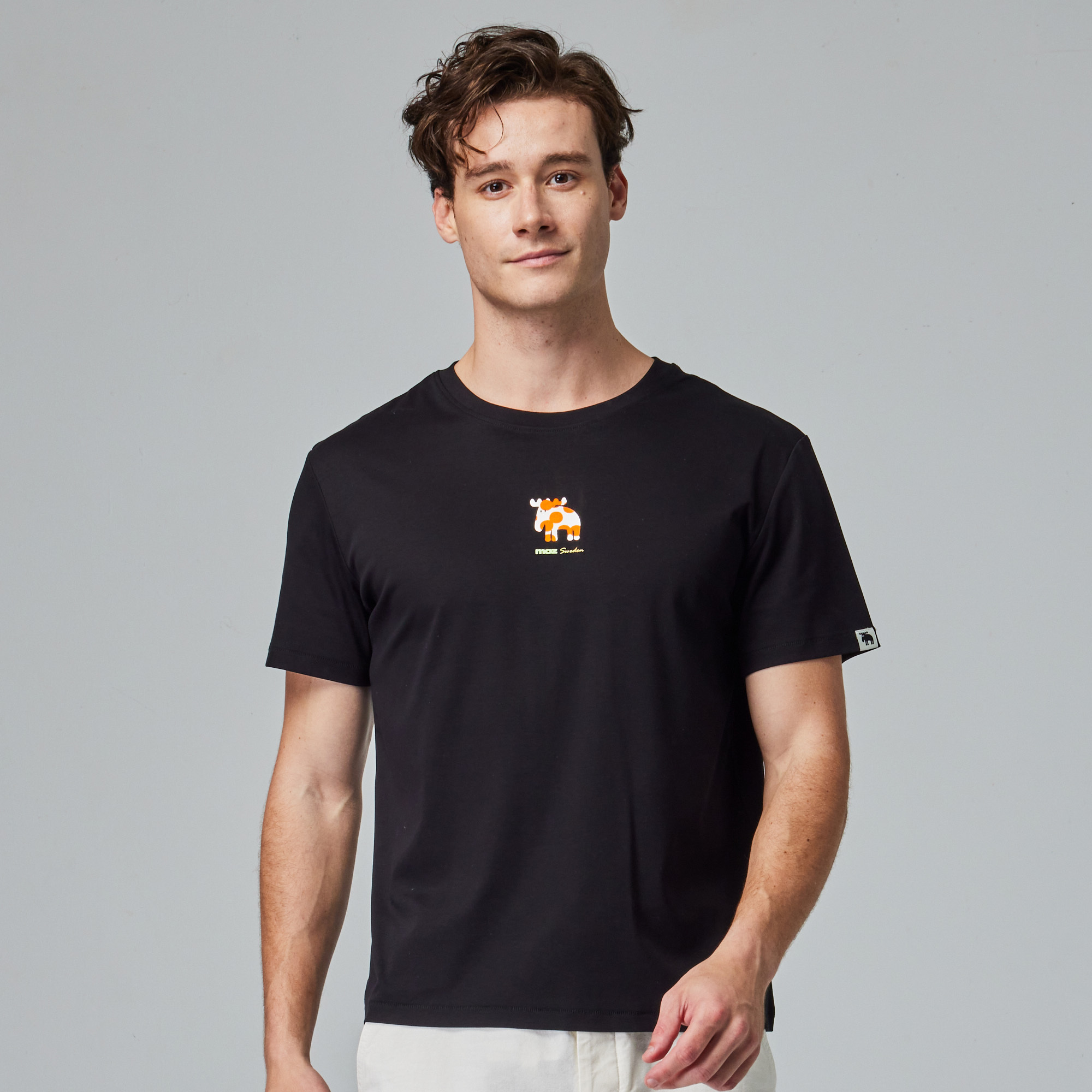 moz Sweden flocked polka dot moose glacier cotton 100% cotton cool stretch T-shirt-classic black (Asian version)