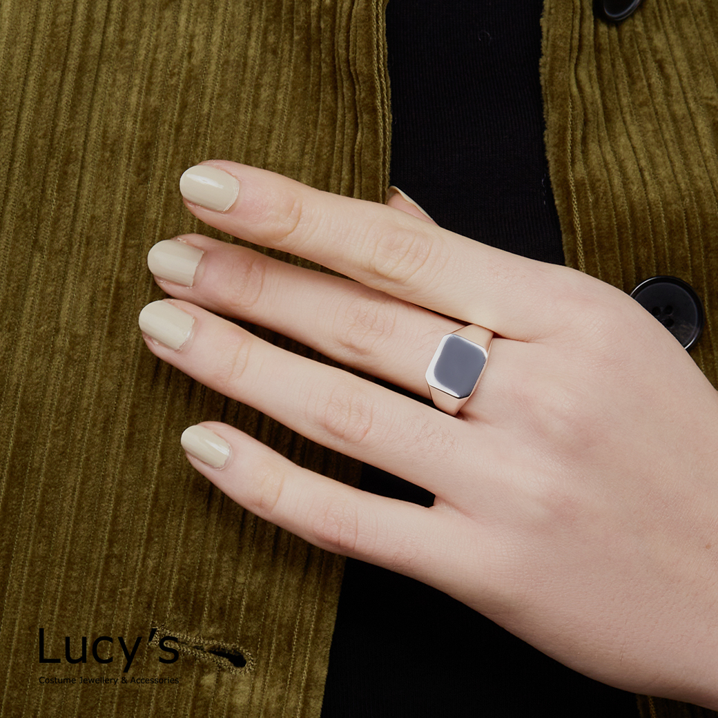 925純銀 亮面方形 戒指 (二色) (121904/121905)