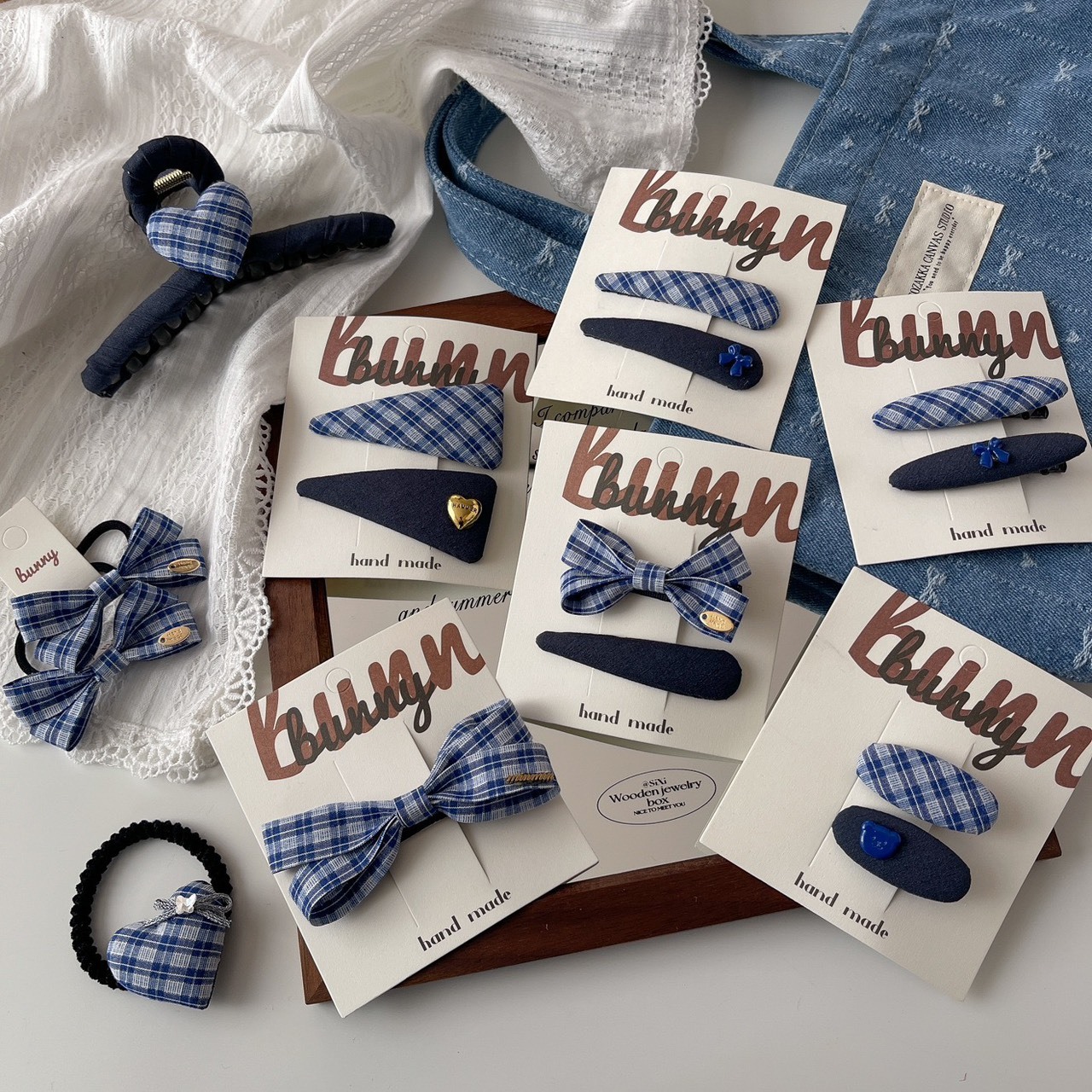 藍色系格紋髮飾