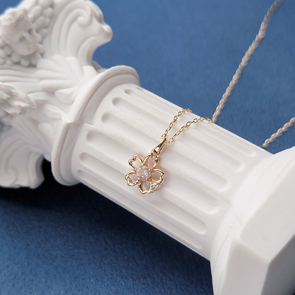 【me.luxe】K10櫻花玫瑰石英1分鑽鍊