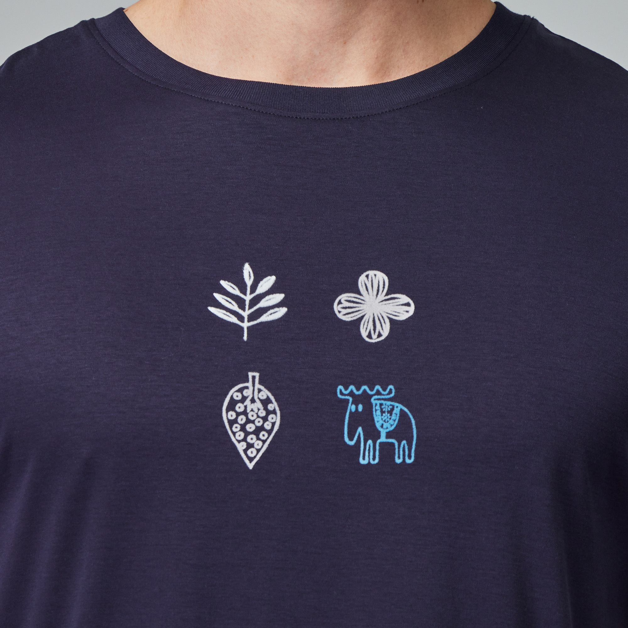 moz Swedish flocked forest moose glacier cotton 100% cotton cool stretch T-shirt-navy blue (Asian version)