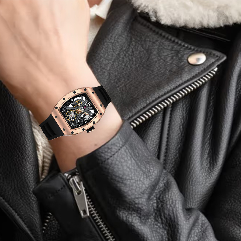 【Free Focus】JC-9-190G-11 酒桶款 潮流 雙面鏤空 夜光指針 機械 手錶