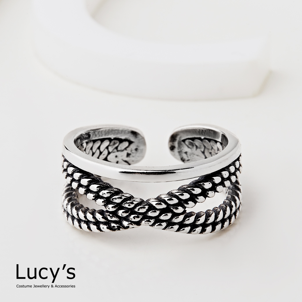 925純銀  個性交織 硫化開口戒 (77617)