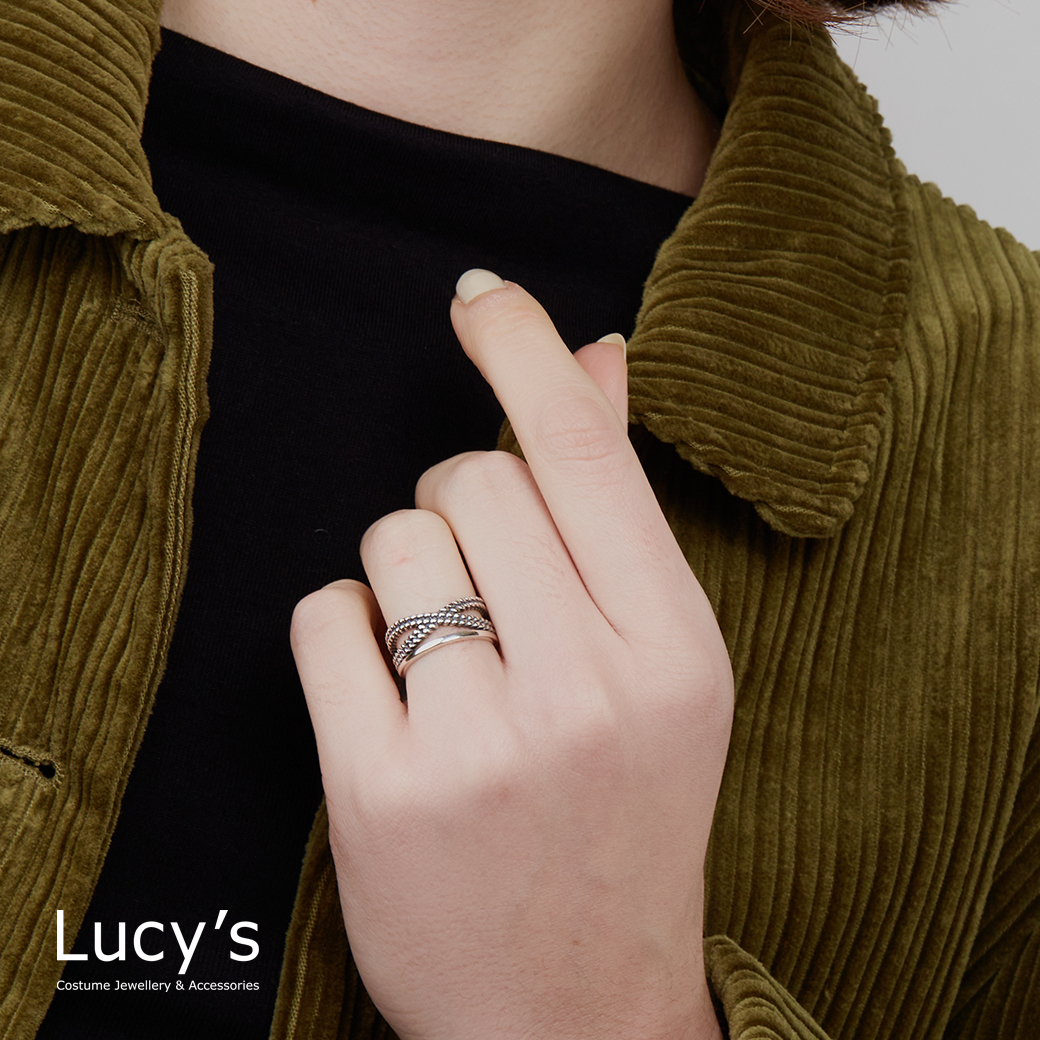 925純銀  個性交織 硫化開口戒 (77617)