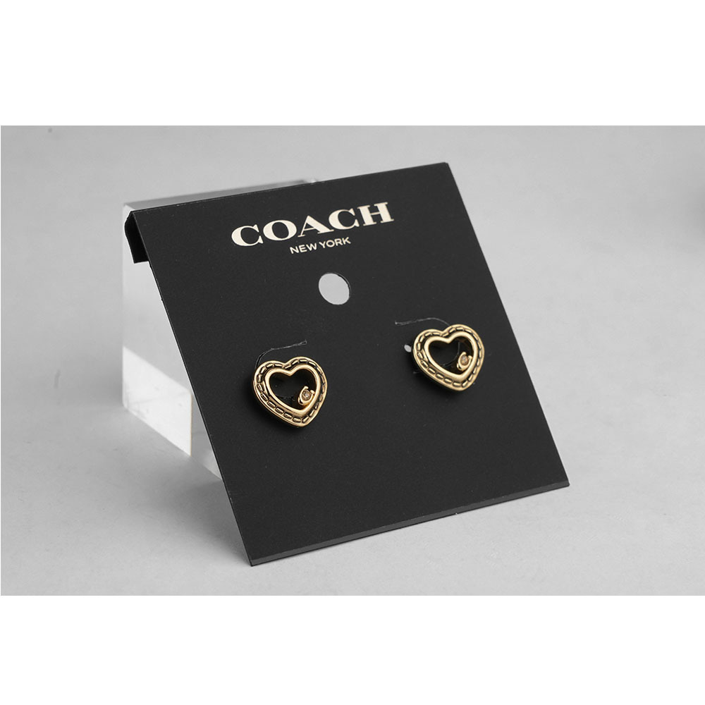 【COACH】C Logo 鏤空縫線愛心造型針式耳環(金色)CBB42 GLD