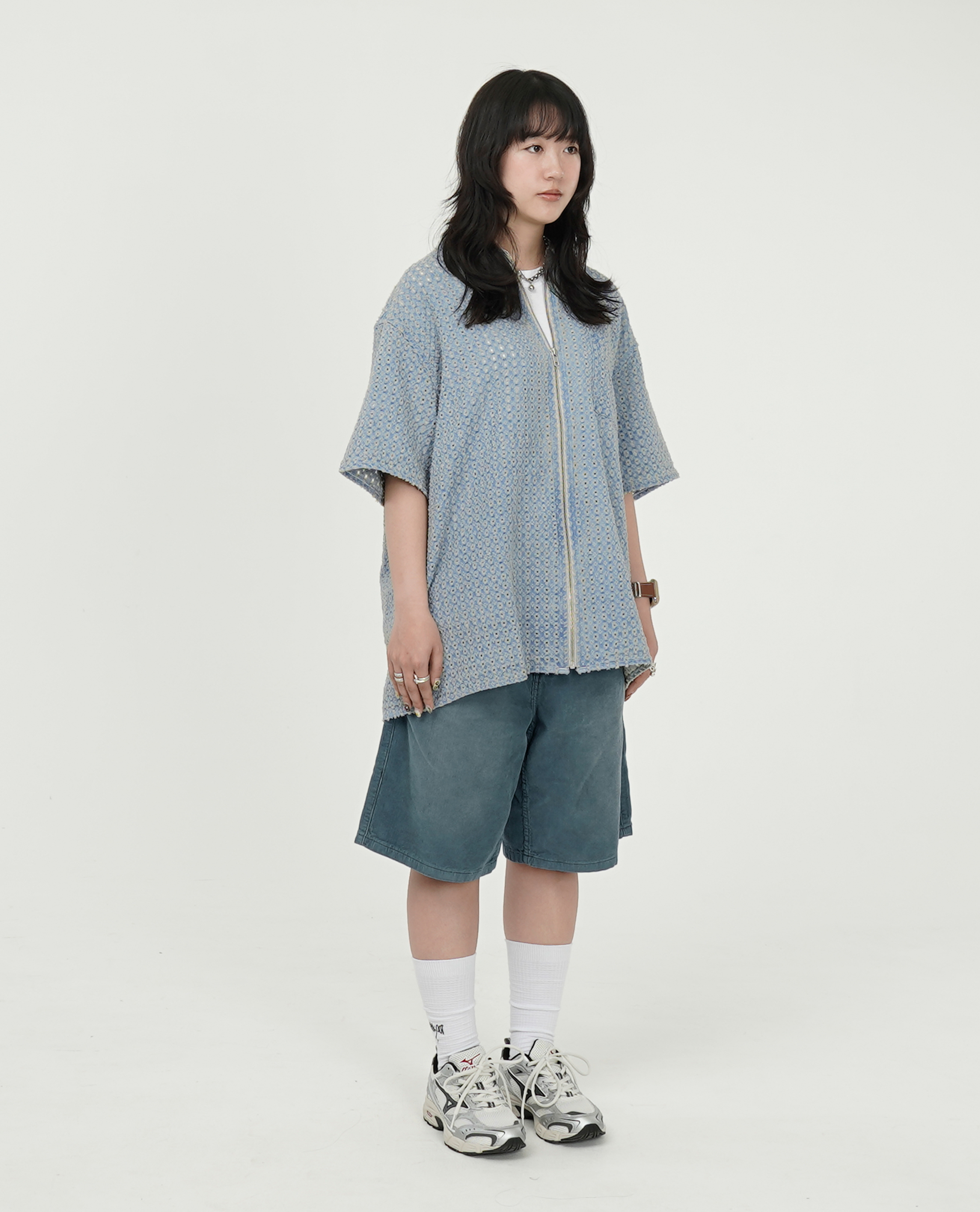 thisisneverthat® Damaged Denim Zip S/S Shirt - 25SS