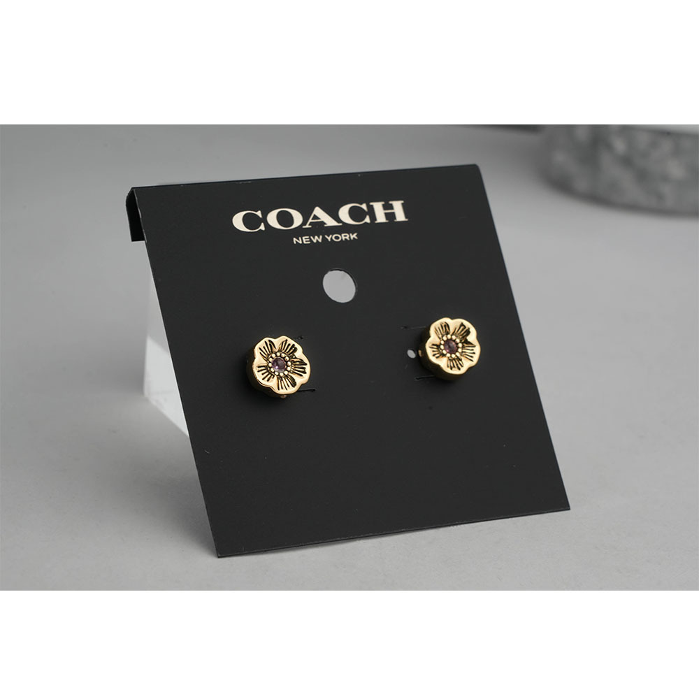 【COACH】茶玫瑰造型針式耳環(金色)CBB49 GLD
