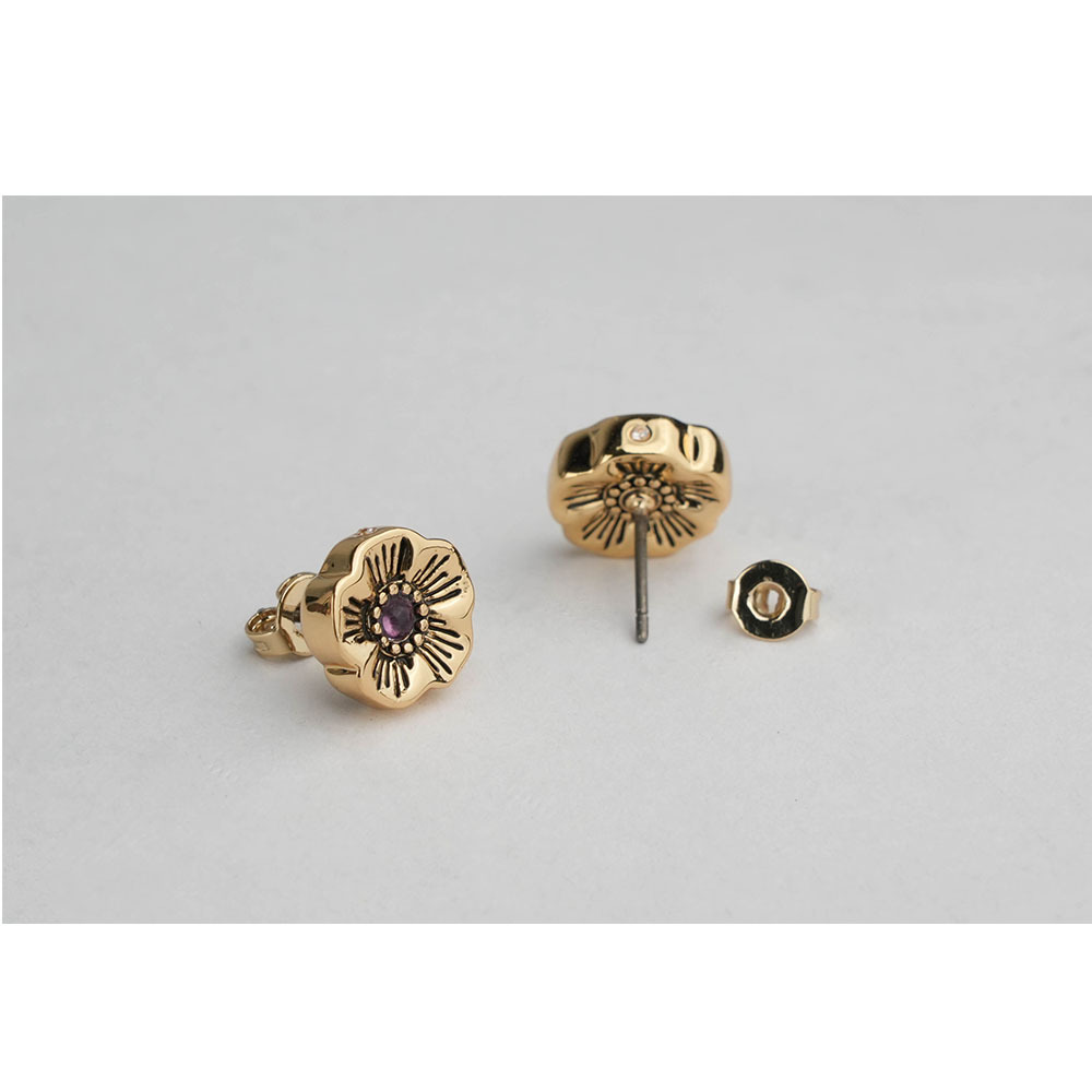 【COACH】茶玫瑰造型針式耳環(金色)CBB49 GLD