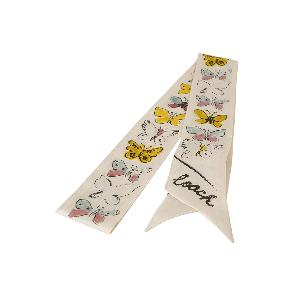 【COACH】彩色蝴蝶圖案絲巾/髮飾(白色)CAP54 L38