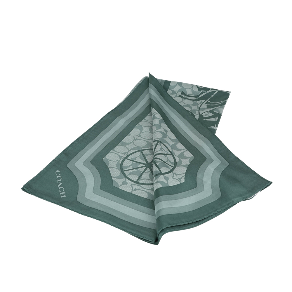 【COACH】經典馬與馬車標誌絲質方巾(鼠尾草綠)
