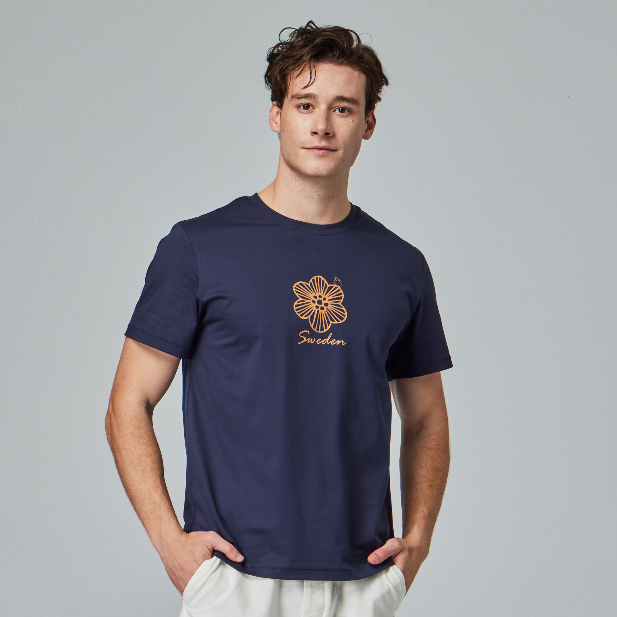 moz Sweden Spring Moose Glacier Cotton 100% Cotton Cool Stretch Thick Version T-Shirt - Navy Blue