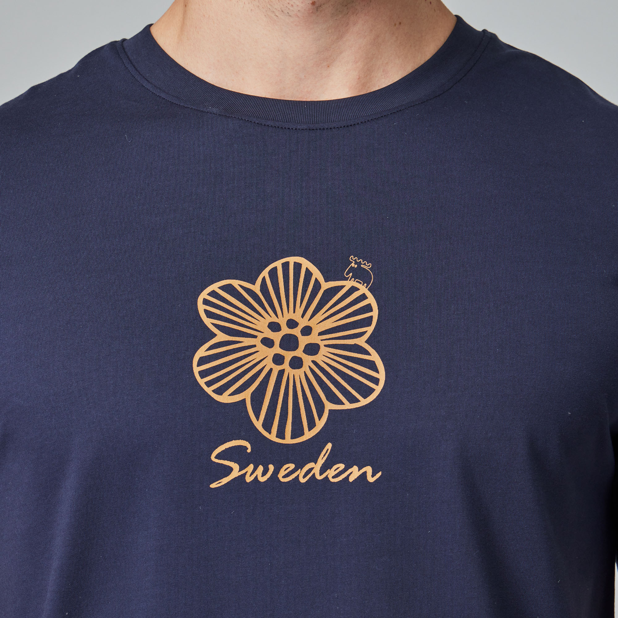 moz Sweden Spring Moose Glacier Cotton 100% Cotton Cool Stretch Thick Version T-Shirt - Navy Blue