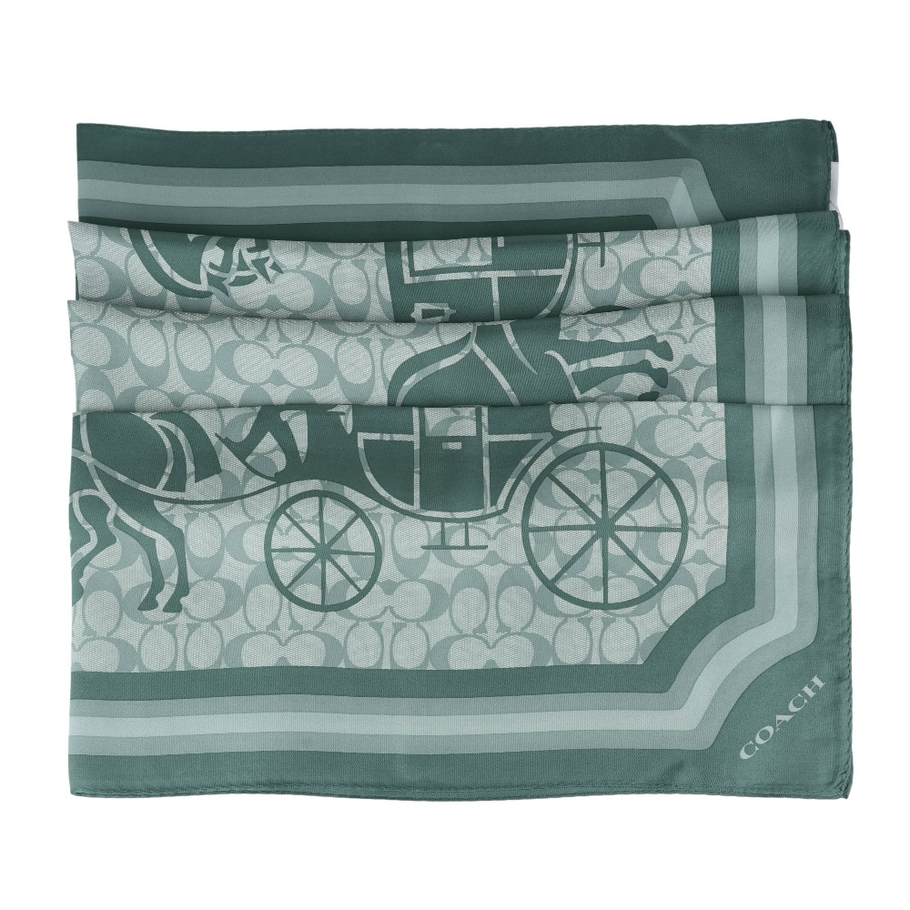 【COACH】經典馬與馬車標誌絲質方巾(鼠尾草綠)CM321 SAG