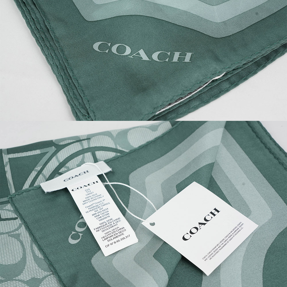 【COACH】經典馬與馬車標誌絲質方巾(鼠尾草綠)CM321 SAG