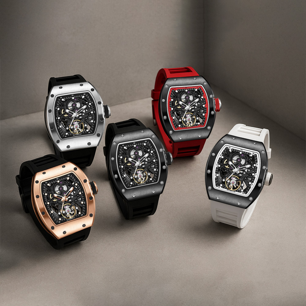 【Free Focus】JC-9-190G-12 酒桶款 潮流 雙面鏤空 夜光指針刻度 機械 手錶