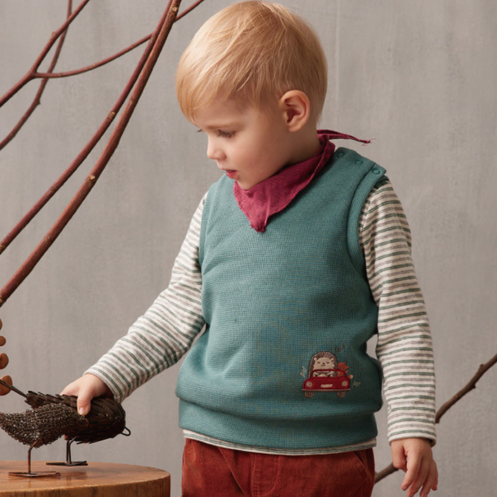 PIPPY 暖暖小汽車彈性棉圓領針織背心   綠