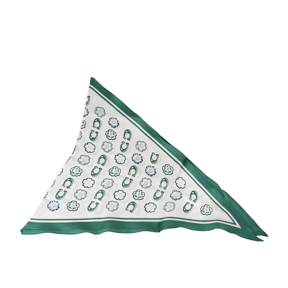 【COACH】C Logo 及茶玫瑰圖案菱形絲巾/髮飾(白色/藤綠色)CQ746 IVY