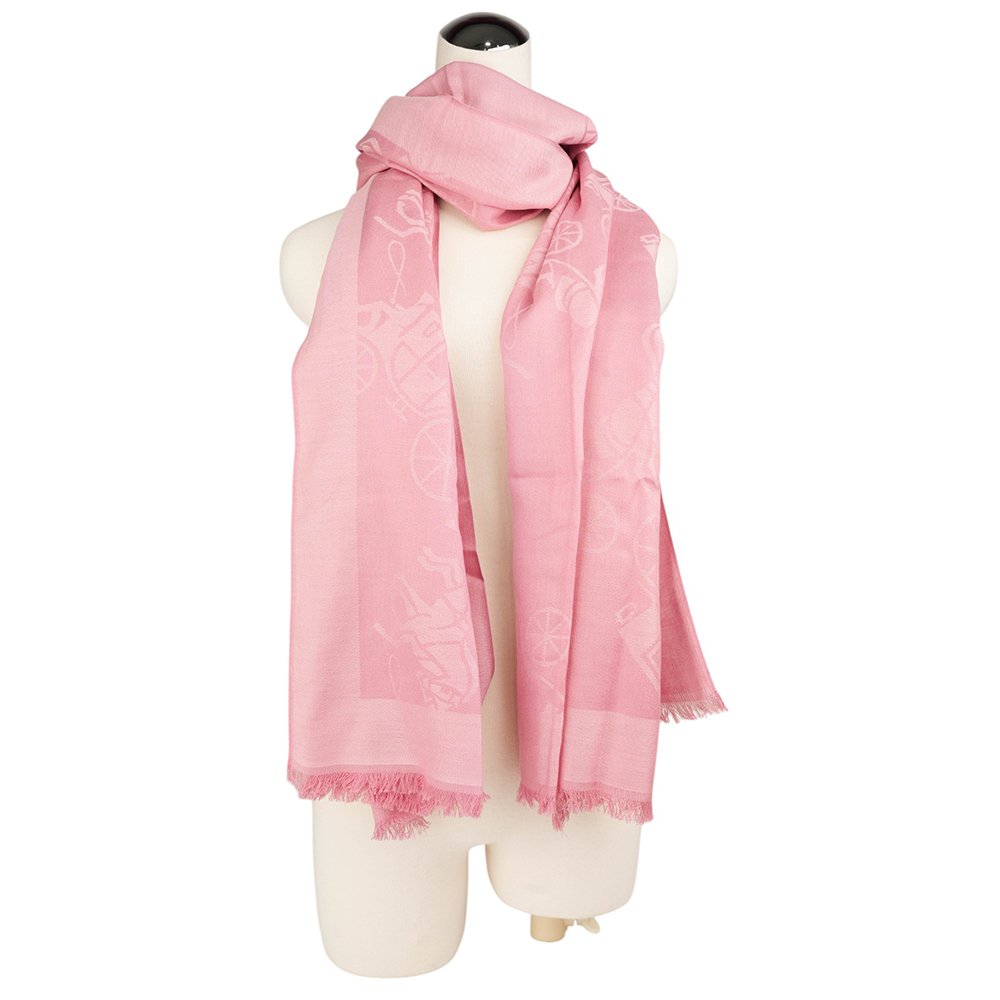 【COACH】經典馬與馬車圖案絲質混棉披肩/圍巾(正粉色)CQ749 OUS