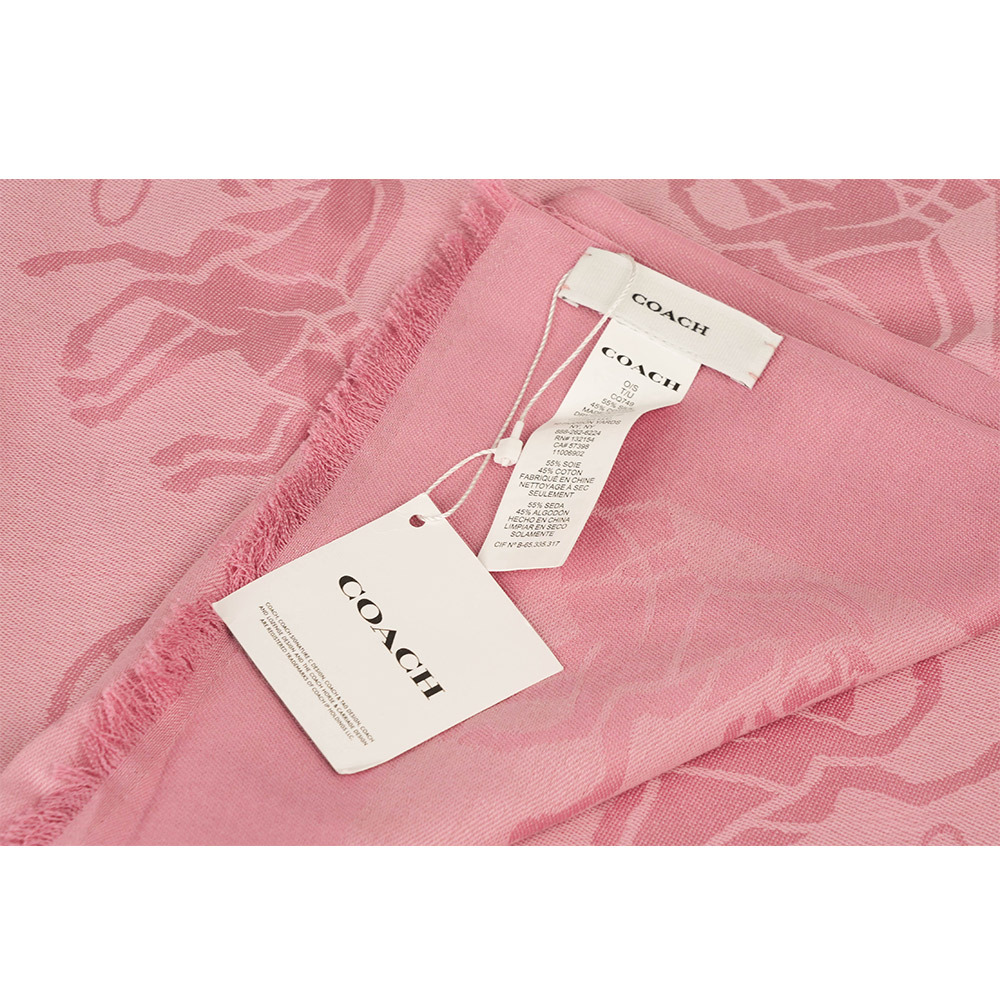【COACH】經典馬與馬車圖案絲質混棉披肩/圍巾(正粉色)CQ749 OUS