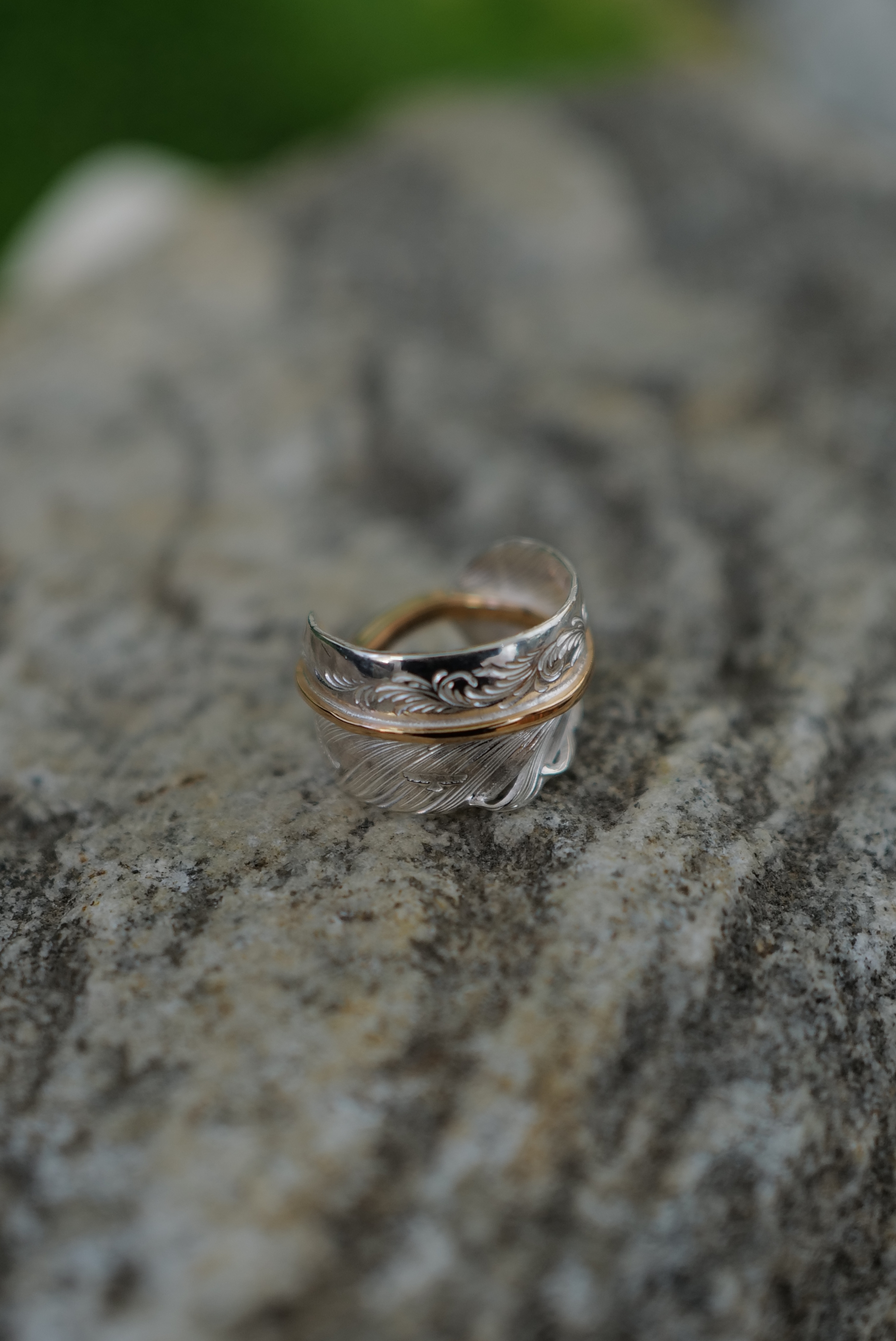 唐草玫瑰金骨羽毛戒 L*