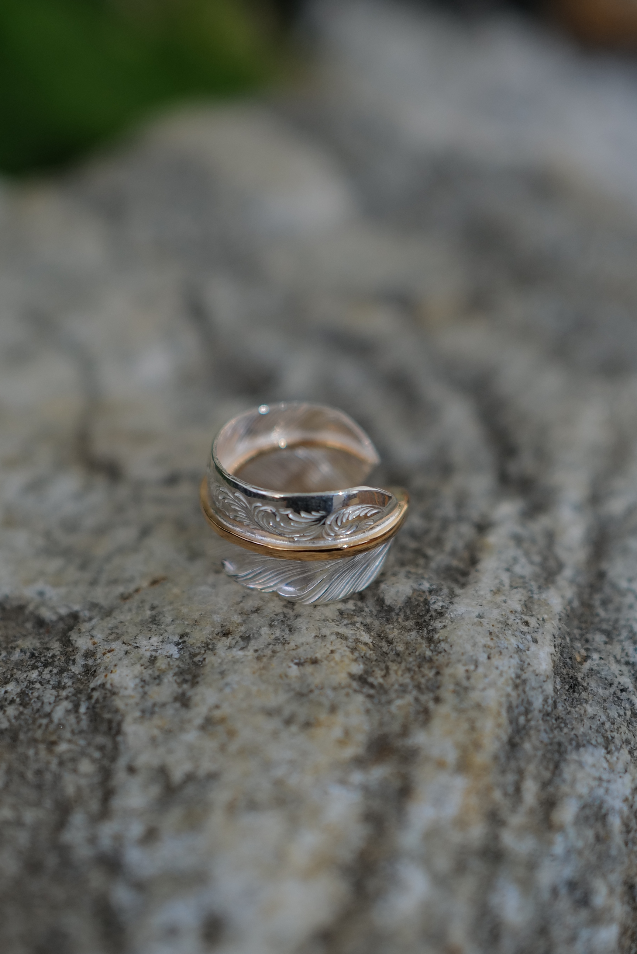 唐草玫瑰金骨羽毛戒 L*