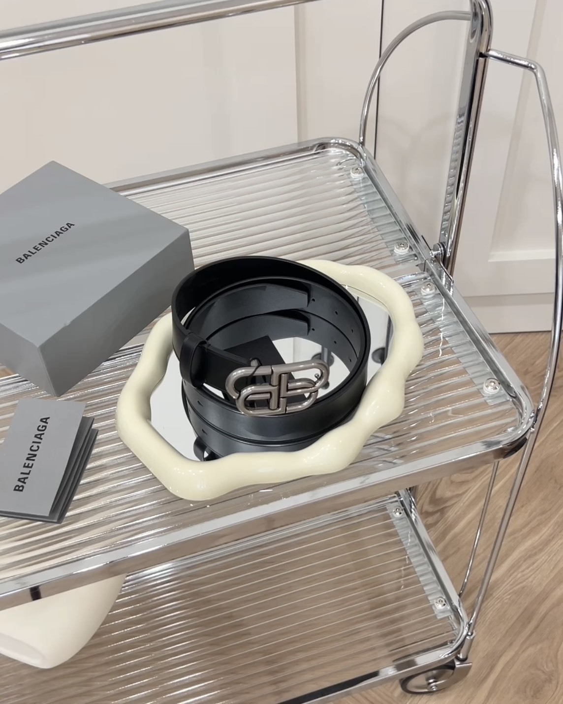 BALENCIAGA｜復古金屬BB LOGO皮帶 黑銀 寬3.5CM