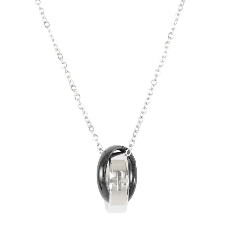 白鋼對鍊，情侶項鍊 十字標誌刻印；雙環交織的堅定誓言