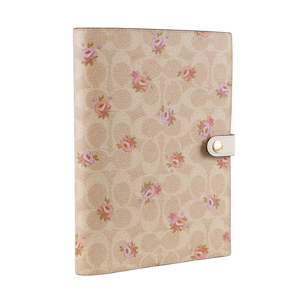【COACH】花卉圖案塗層帆布及皮革筆記本/記事本(沙色)CAO58 IMSAS