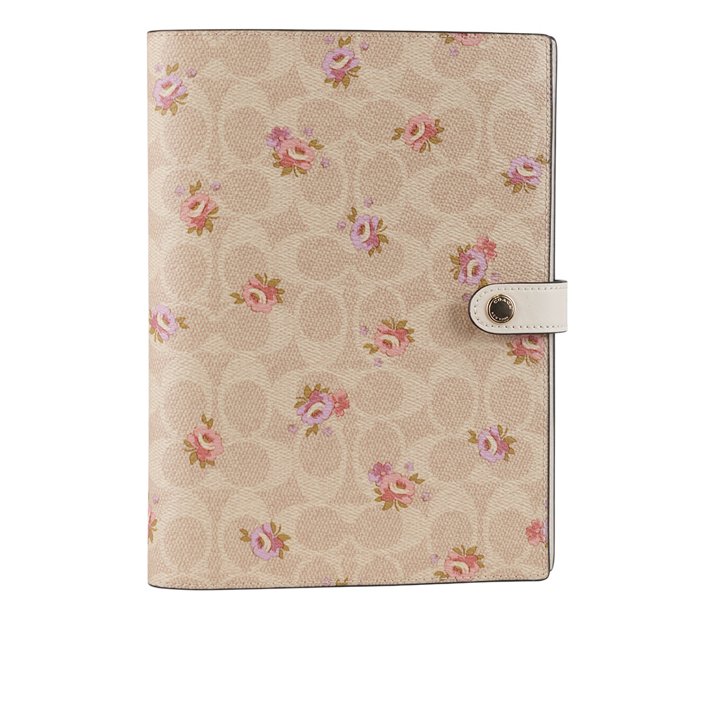 【COACH】花卉圖案塗層帆布及皮革筆記本/記事本(沙色)CAO58 IMSAS
