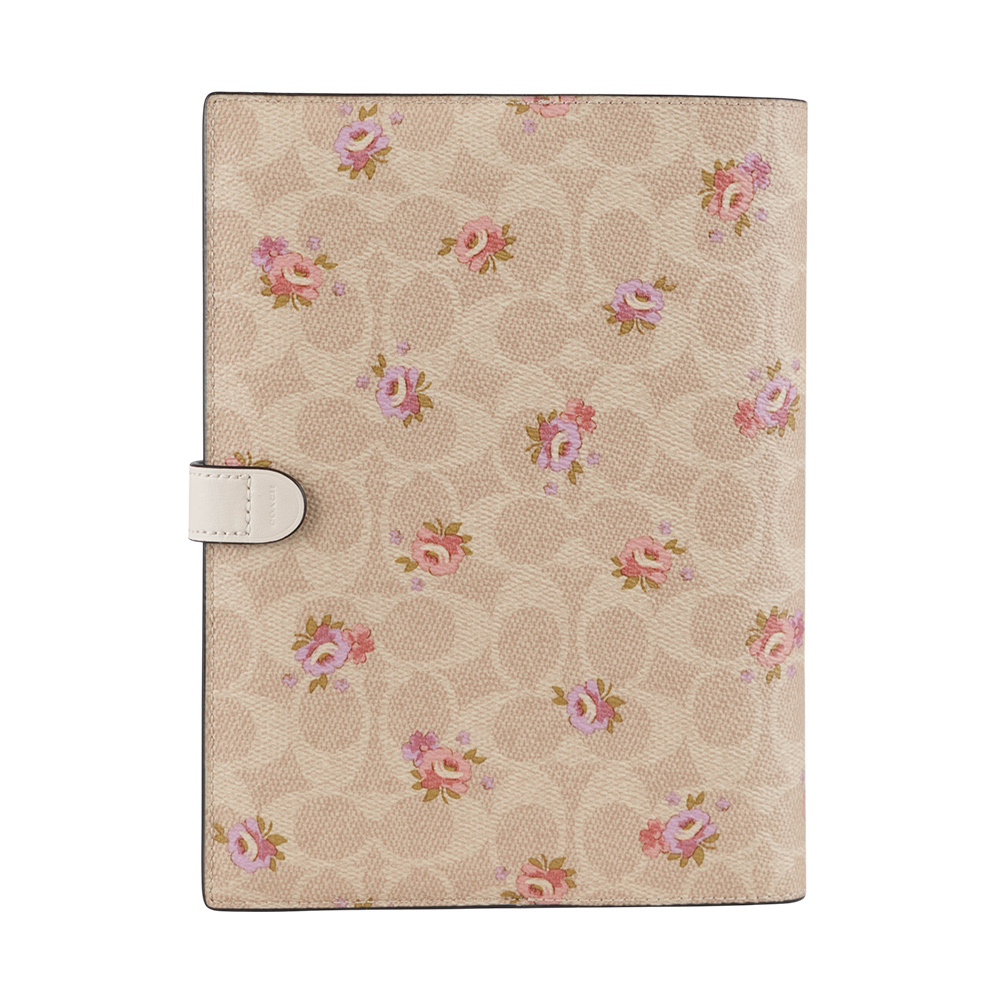 【COACH】花卉圖案塗層帆布及皮革筆記本/記事本(沙色)CAO58 IMSAS