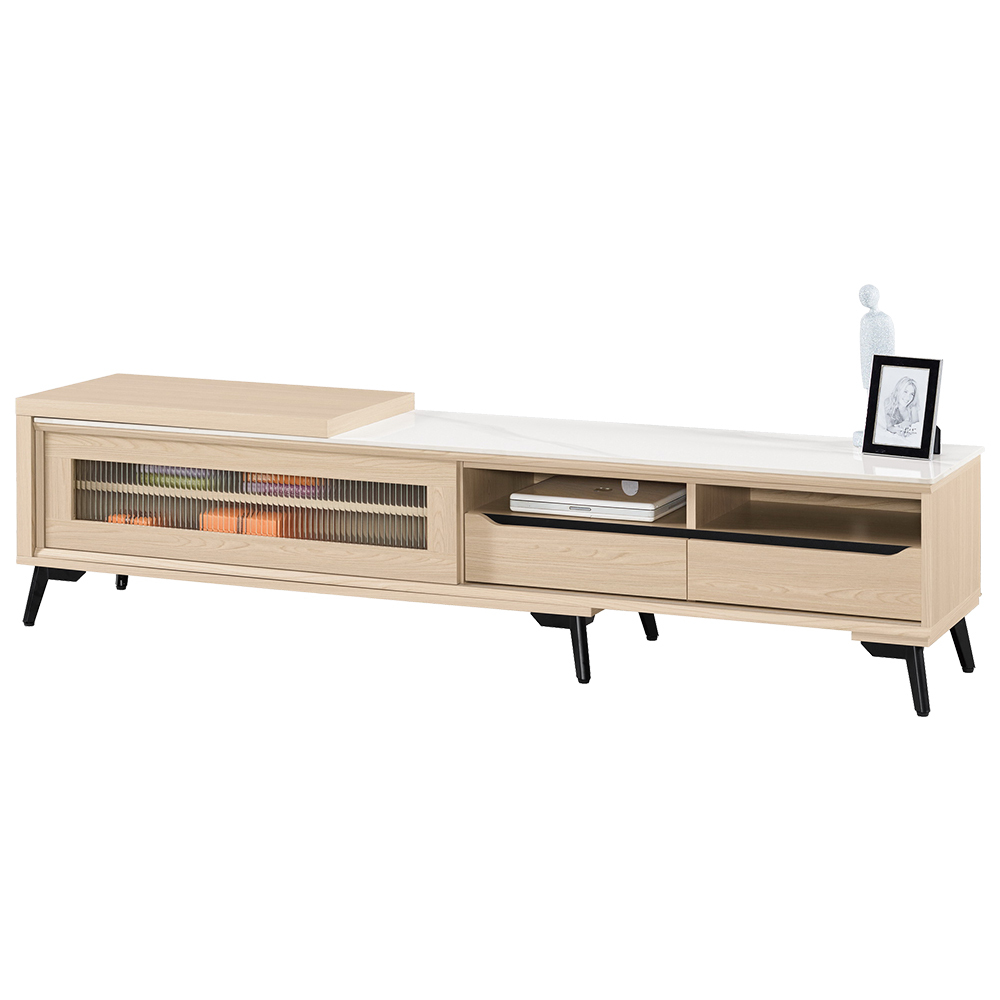 艾瑪6.1尺長虹玻璃推/拉門二抽伸縮電視櫃/長櫃/視聽櫃(寬184~240公分)