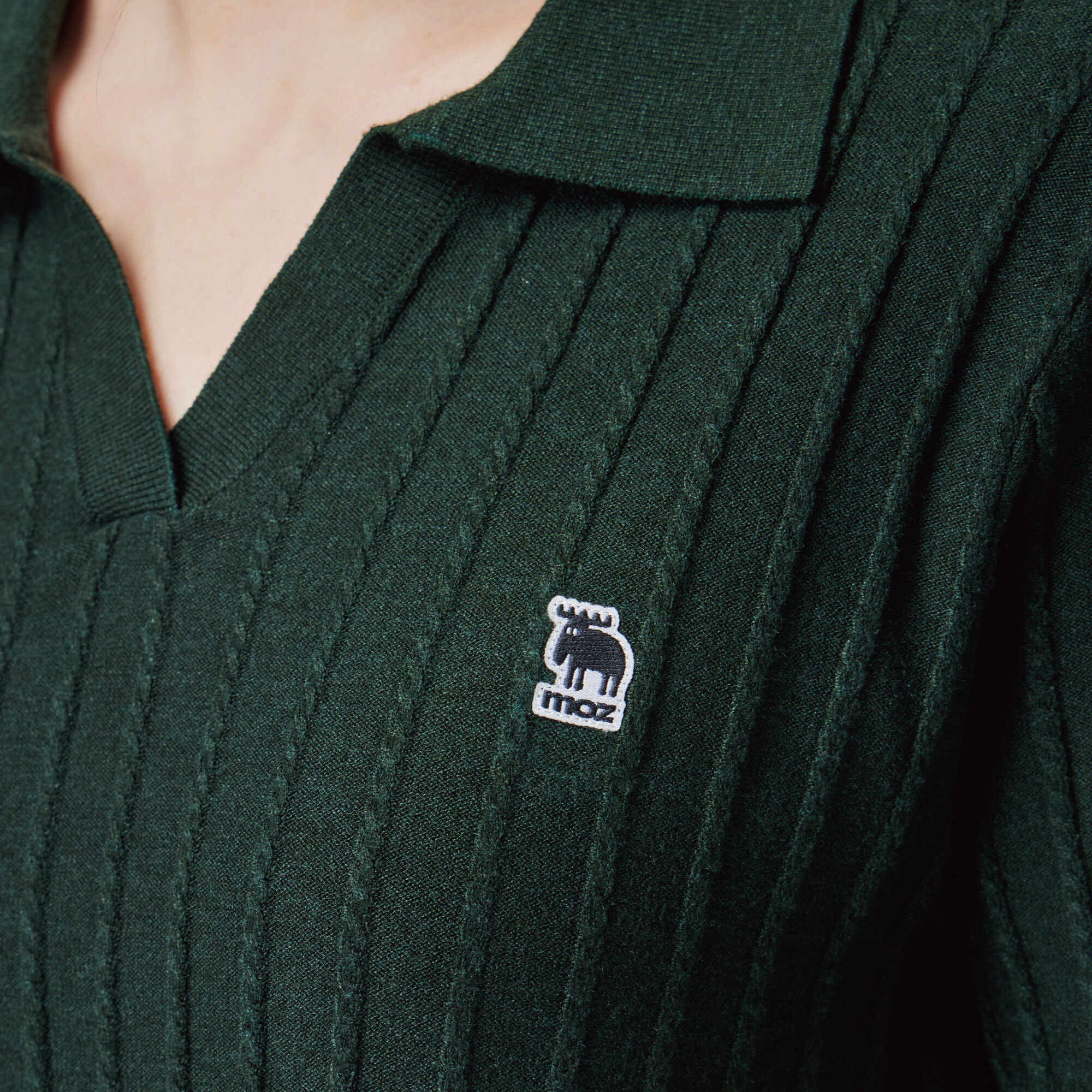 moz瑞典 駝鹿 親膚 POLO領 針織短T-深軍綠(亞洲版)女款