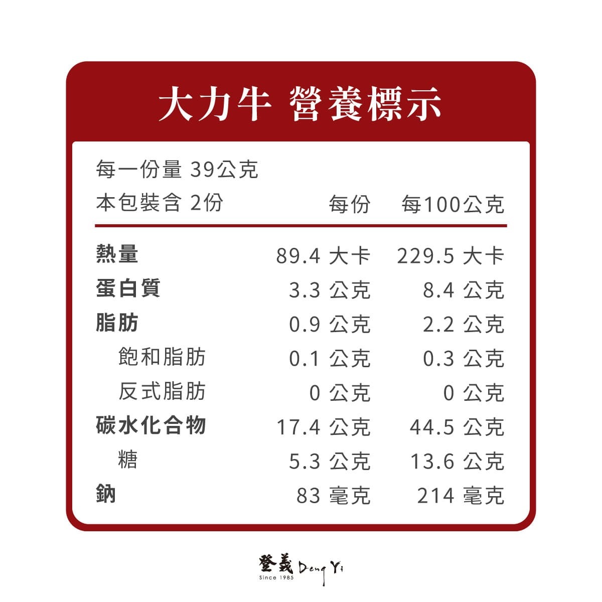 大力牛營養標示