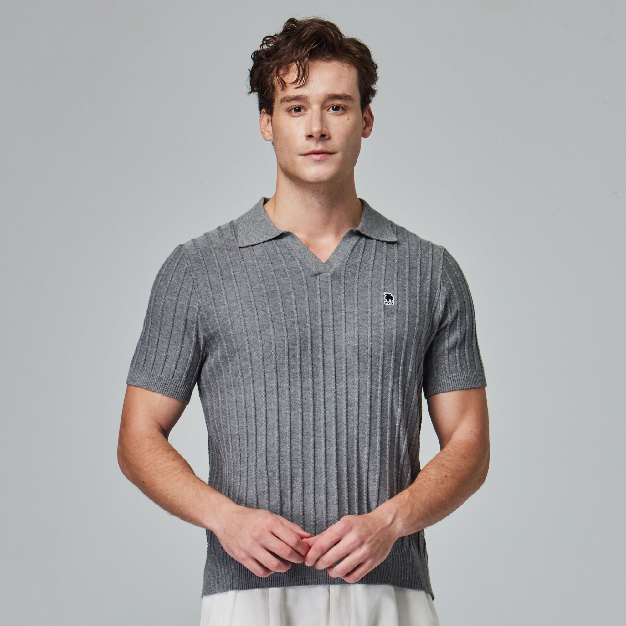 moz Swedish moose skin-friendly POLO collar knitted short T