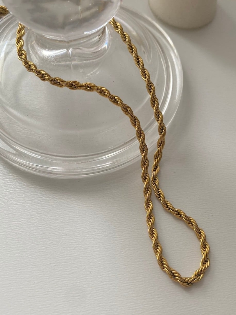 SS rope chain gold necklace