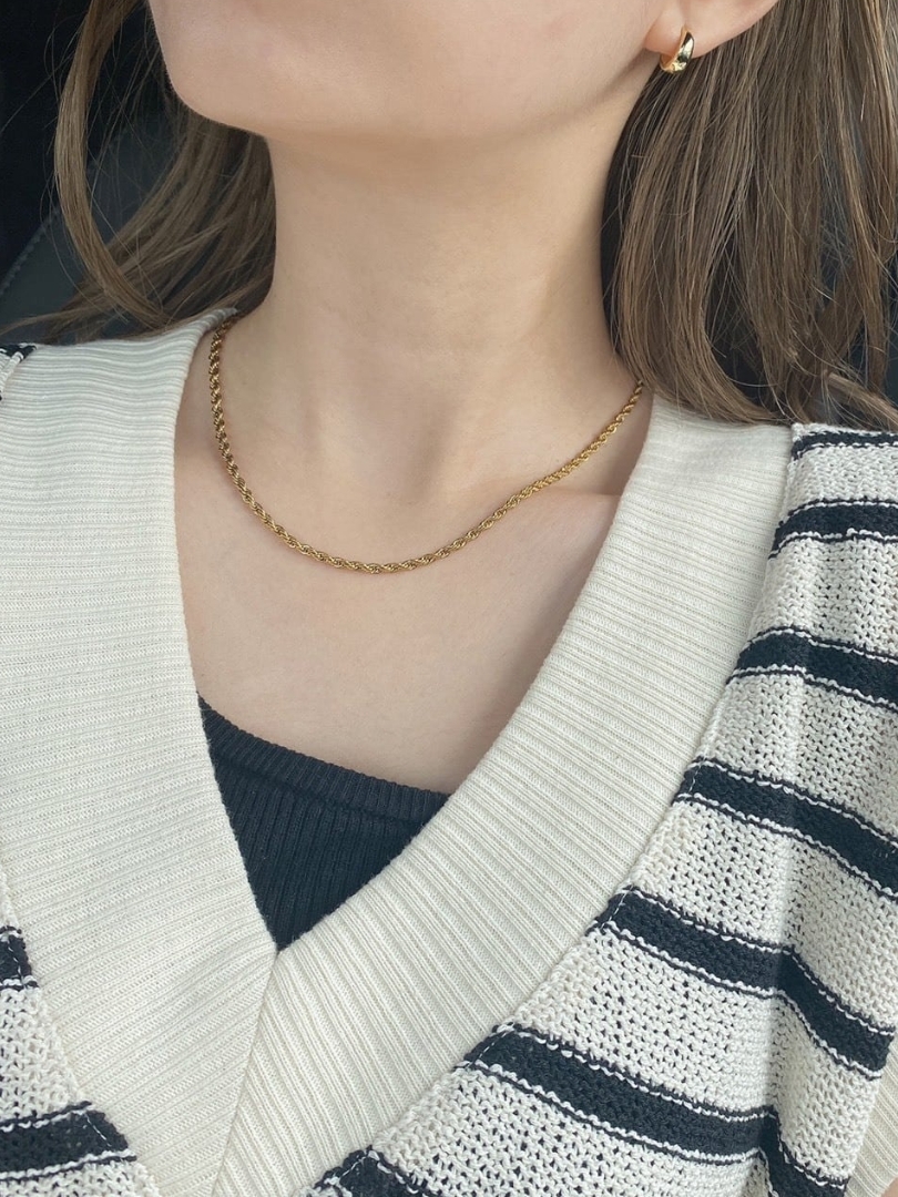SS rope chain gold necklace