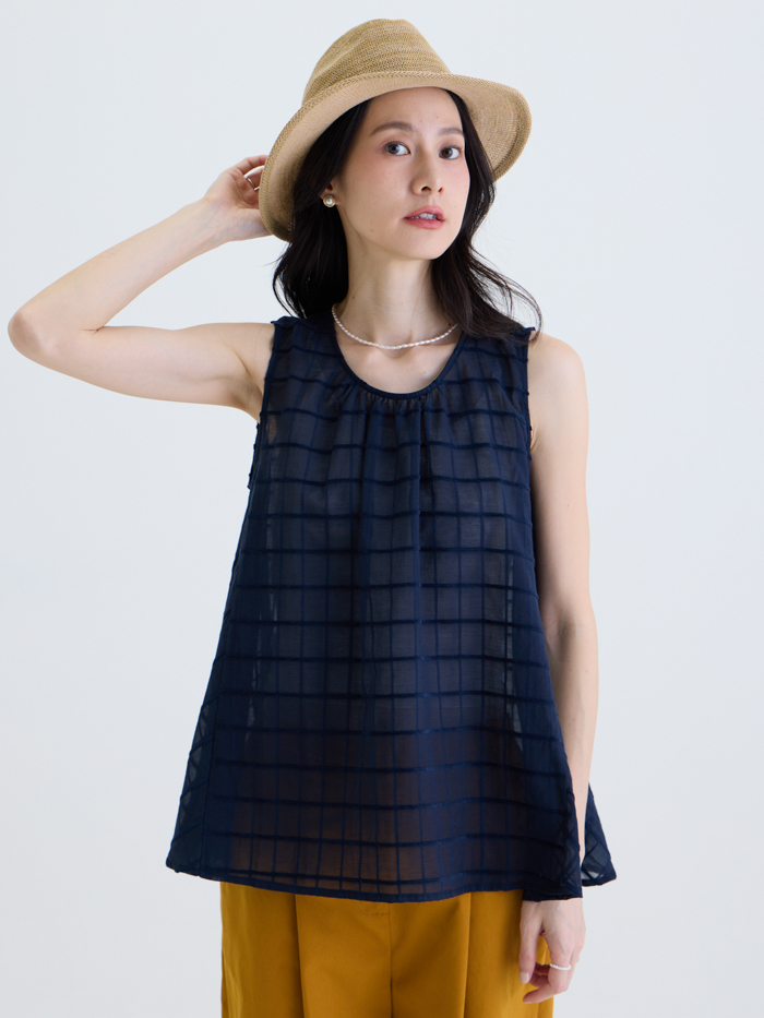 格境之間無袖開展上衣-靛光藍