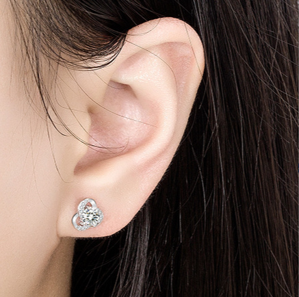 韓國JK 三葉草耳環花朵時尚鋯石花卉耳環 J1019