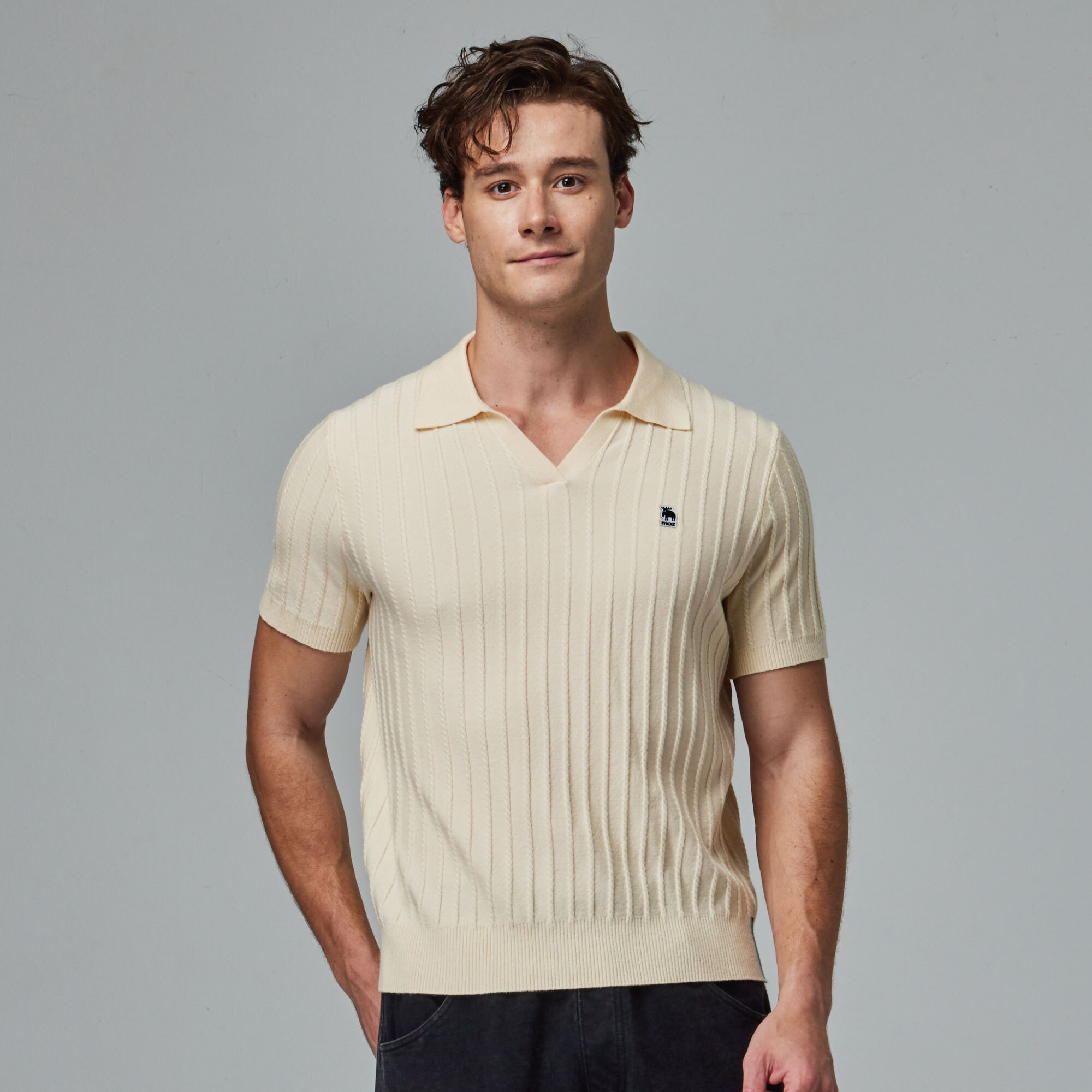 moz Swedish moose skin-friendly POLO collar knitted short T