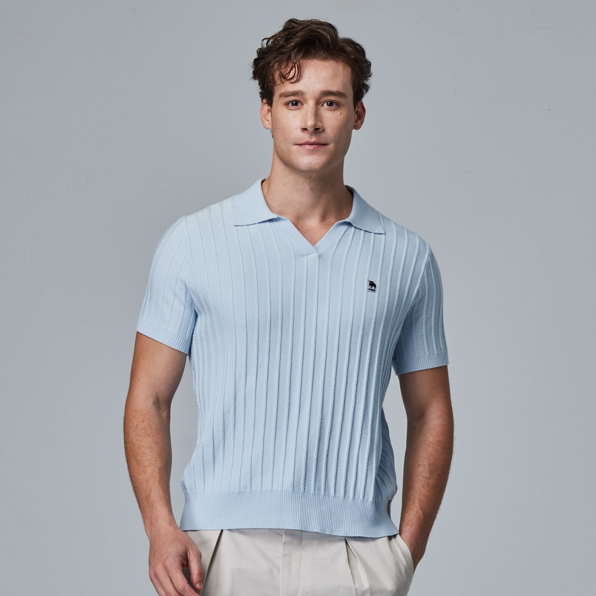 moz Swedish moose skin-friendly POLO collar knitted short T