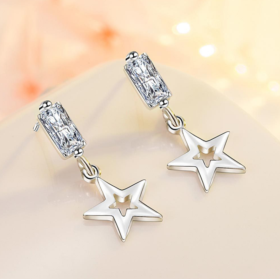 韓國JK 小清新甜美星星長方形鋯石耳環耳墜 J1015