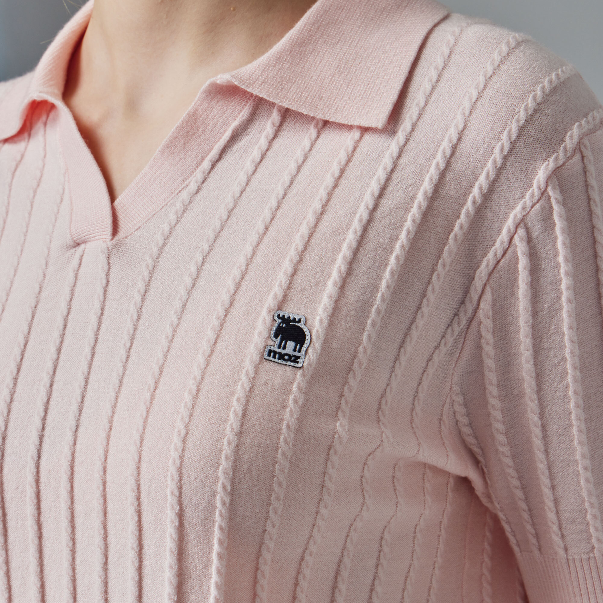 moz瑞典 駝鹿 親膚 POLO領 針織短T-嫩粉(亞洲版)女款