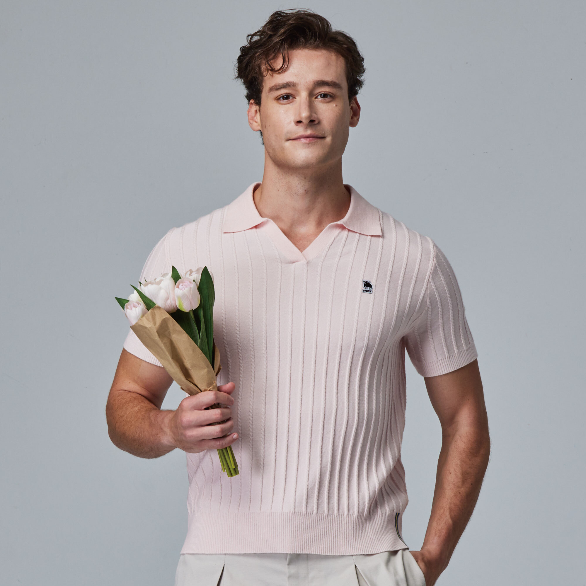 moz Swedish moose skin-friendly POLO collar knitted short T