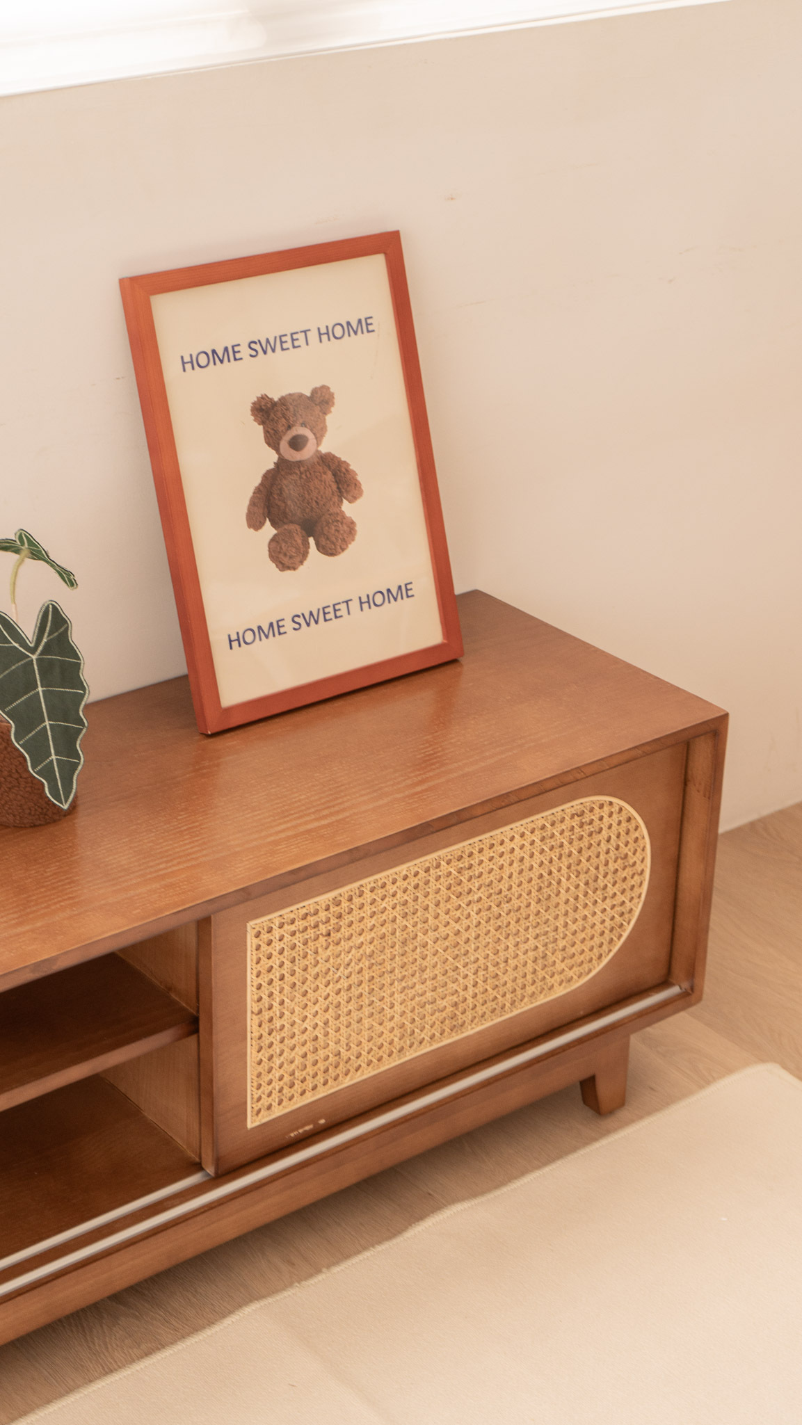 實木藤編電視儲物矮櫃