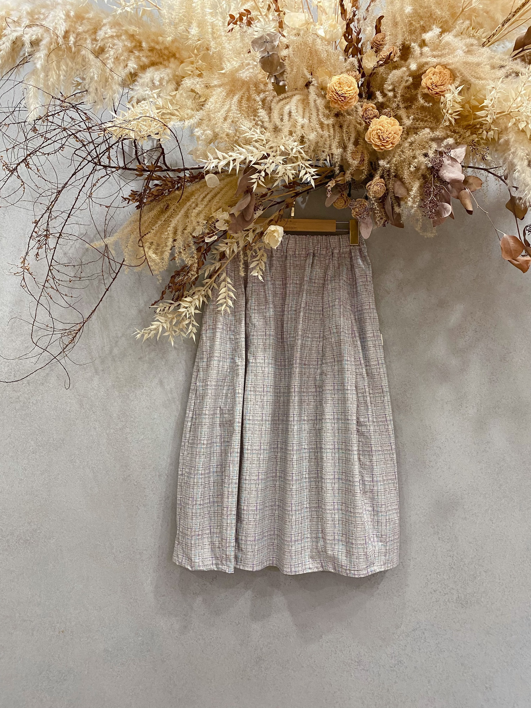 灰底紫藍線條 媽咪南瓜長裙