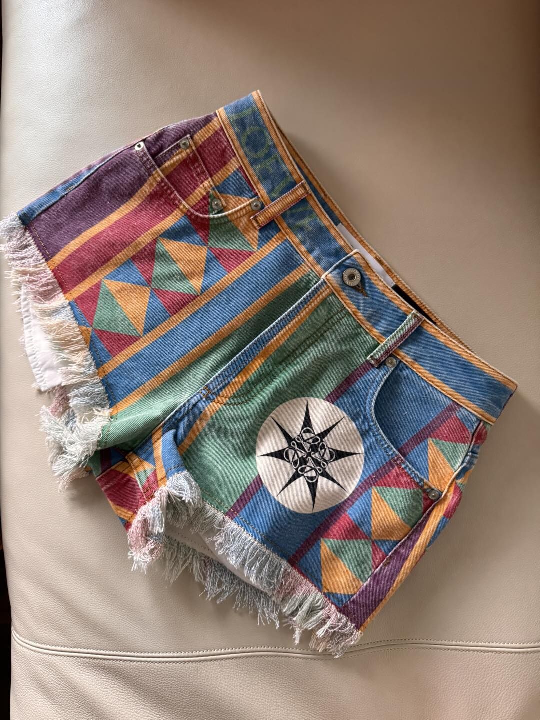LOEWE Paula's Ibiza 多彩牛仔短褲 38